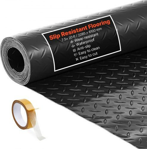 VEVOR Garagenbodenmatte aus PVC in Schwarz, rutschfeste Bodenschutzmatte mit Noppenstruktur, B: 228 cm, T: 610 cm, Dicke: 0,22 cm - Bild 1