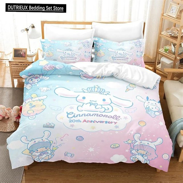 Bettwäsche-Set Cinnamoroll Cartoon Kawaii aus Mikrofaser, Blau, B/H: 150 x 200 cm, 3-teilig - Bild 1