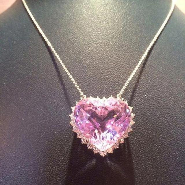 Wucifang Jewelry Halskette mit Anhänger, Herzform, rosa Zirkonia, Kupfer, Silber, 45 cm, Damen - Bild 1