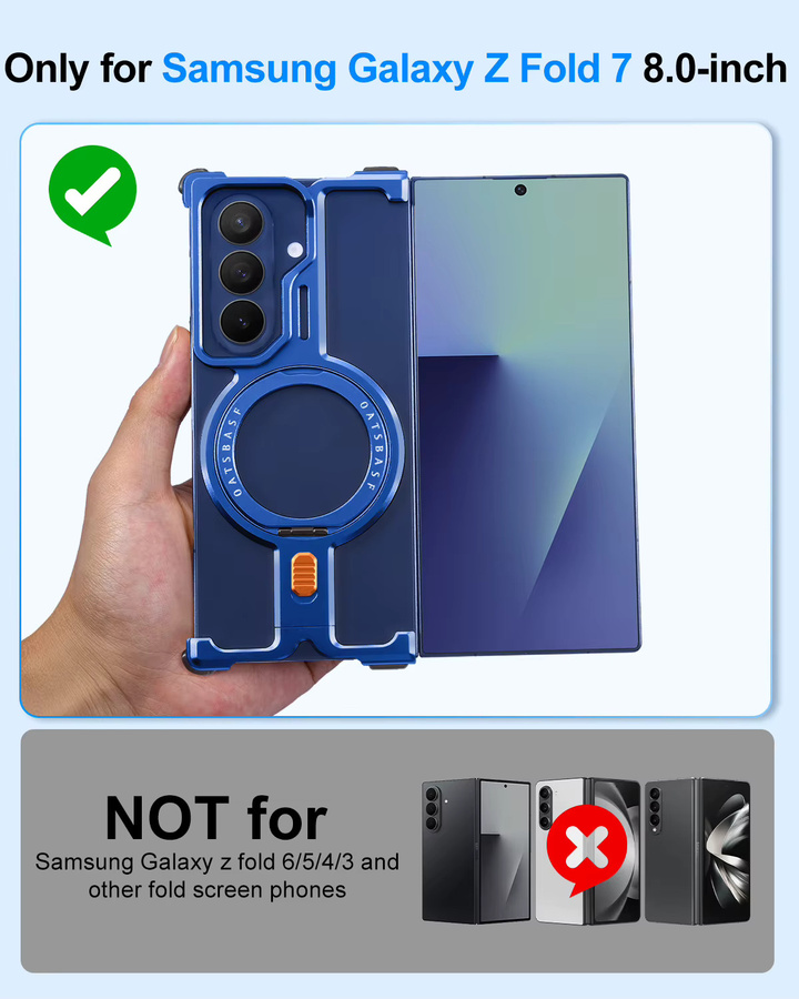 Oatsbasf Magnetische Handyhülle für Samsung Galaxy Z Fold 7 mit 360 Grad drehbarem Ständer und kabellosem Laden in Blau - Bild 4