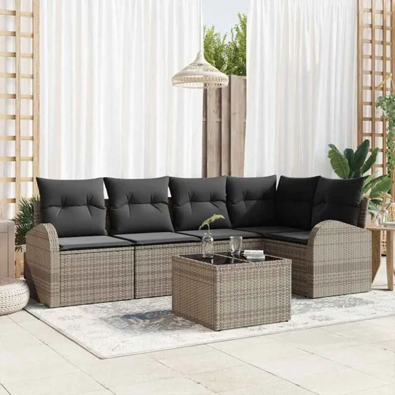 vidaxl Garten-Sofa-Set mit 6 Kissen aus grauem Poly-Rattan und Metall im modernen Design - Bild 1