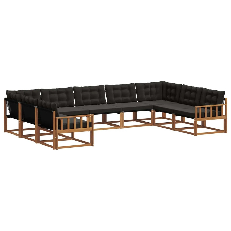 vidaXL Outdoor-Sofagarnitur 9-teilig aus Akazienholz mit Textilene und Kissen in Schwarz und Natur - Bild 2