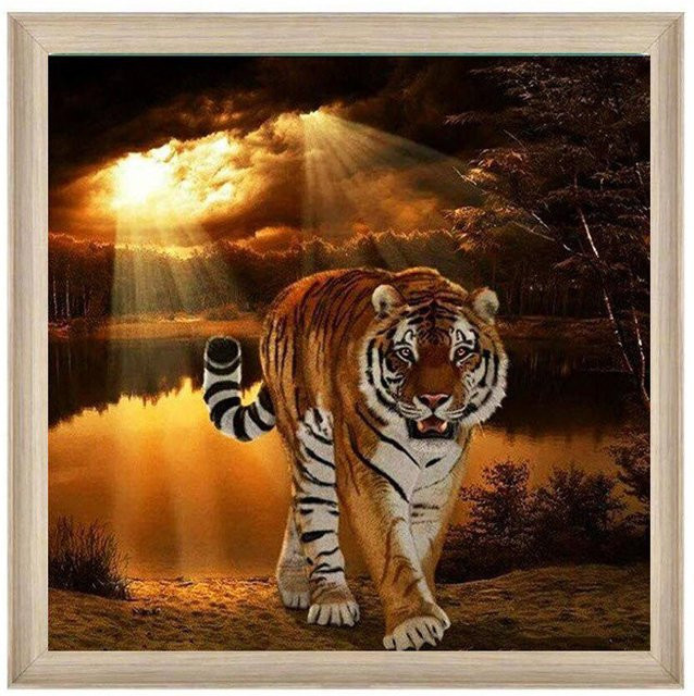 FIYO DIY-Diamantmalerei Tiger Motiv als Kreuzstich-Stickerei in Multicolour, Breite: 60 cm, Höhe: 60 cm - Bild 1