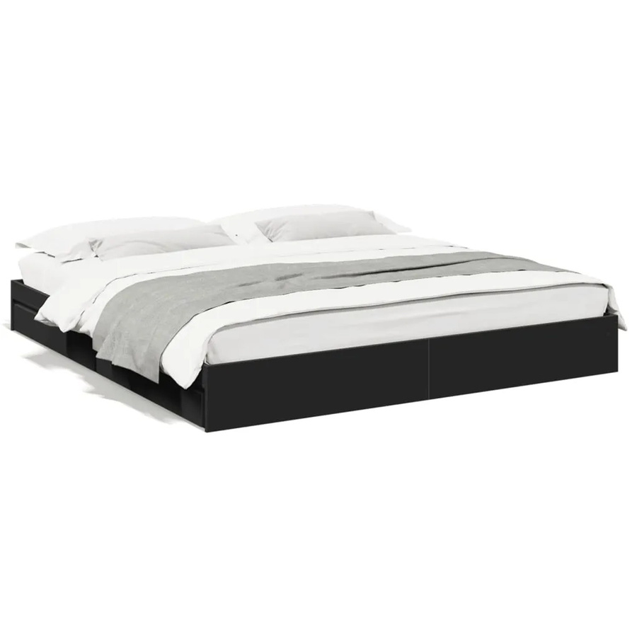 vidaXL Bettgestell mit Schubladen Schwarz aus Holzwerkstoff B/T/H: 200 x 200 x 28 cm - Bild 2