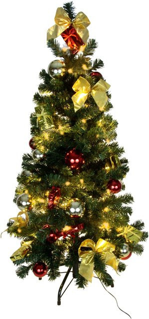 Geschmückter künstlicher Weihnachtsbaum von MODERNE HAUSFRAU mit LED-Beleuchtung in Grün, Rot, Gold und Silber - Bild 1