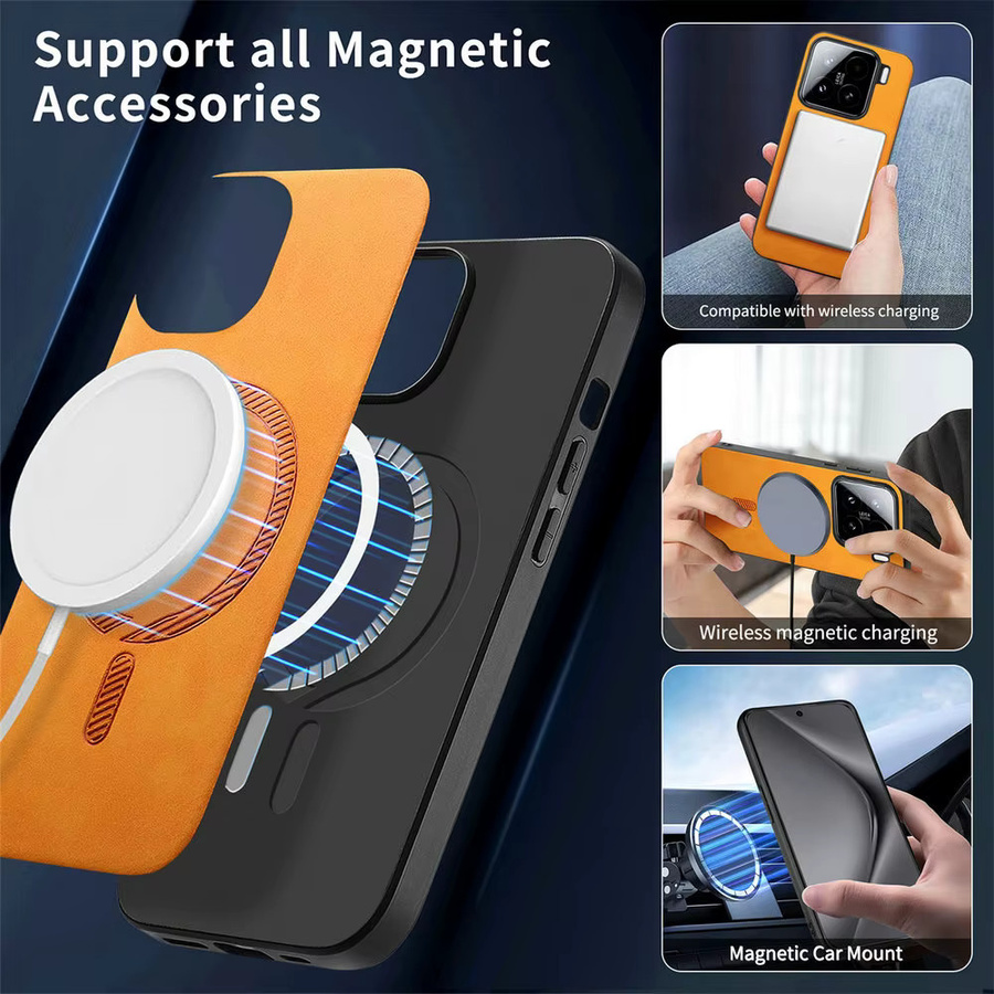 Luxus Magnetische Schutzhülle für Xiaomi 15 15T 17T 5G in Orange mit kabellosem Laden und stoßfestem Design - Bild 2