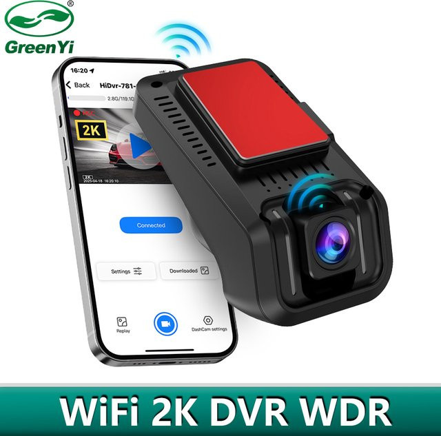 GreenYi 2K Full HD Dash Cam mit WiFi und App-Steuerung, schwarzer Auto Video Recorder mit 24H Parkplatz-Monitor und Nachtsichtfunktion - Bild 1
