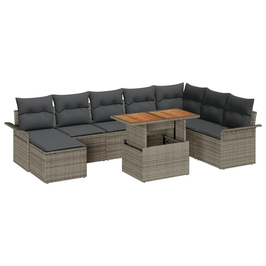 vidaXL Garten-Sofa-Set aus Poly Rattan in Grau mit 9 Teilen und integriertem Stauraum inklusive Polster und Tisch - Bild 2