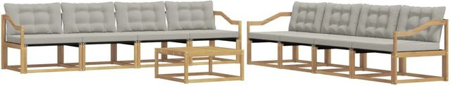 vidaXL Outdoor-Sofagarnitur aus Akazienholz und Textilene in Weiß-Hellgrau, 9-teiliges Set mit Tisch und Kissen, B/T/H: 79 x 79 x 37 cm - Bild 1