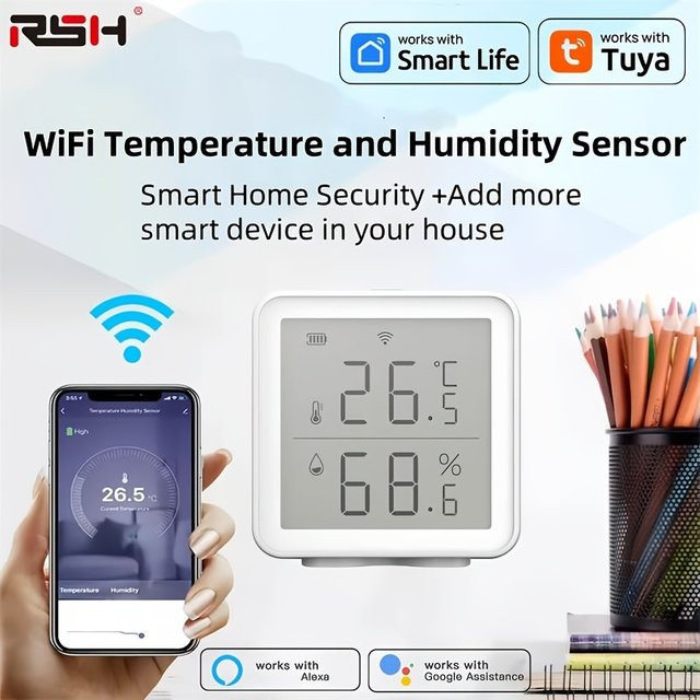 Tuya Smart WIFI Temperatur- und Feuchtigkeitssensor mit LCD-Display in Weiß - Bild 1