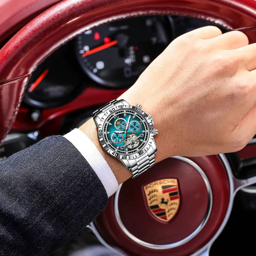 POEDAGAR Armbanduhr Automatik, Edelstahl, Blau, Herren - Bild 5