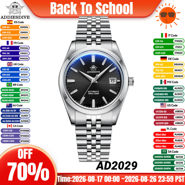 ADDIESDIVE Armbanduhr Automatik, Edelstahl, Weiß, Herren - Bild 1