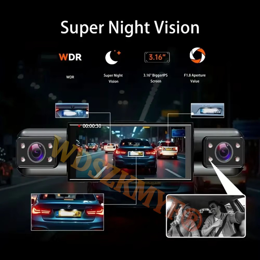 WDSZKMYF 360° Dash Cam mit 4 Objektiven, Full HD 1080P Auto Kamera für Vorne, Links, Rechts und Rückansicht, Black Box in Schwarz - Bild 3
