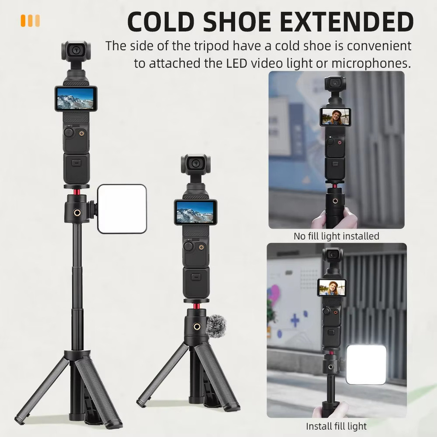 Flymile Selfie-Stick-Stativ in Schwarz für DJI Action 5 Pro, Osmo Pocket 3/4 und Insta360 Ace Pro 2 Kamera-Zubehör für Fotografie und Livestreaming - Bild 5