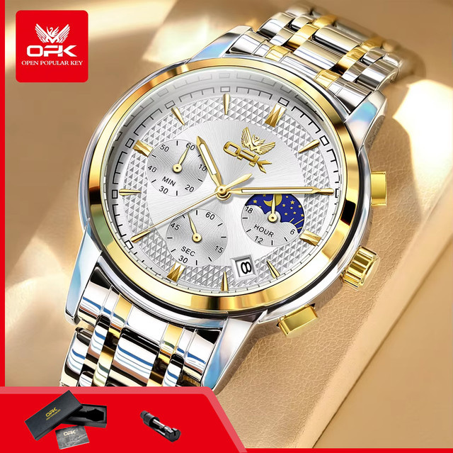 OLEVS Chronograph, Quarz, Edelstahl, Silber, Herren - Bild 1