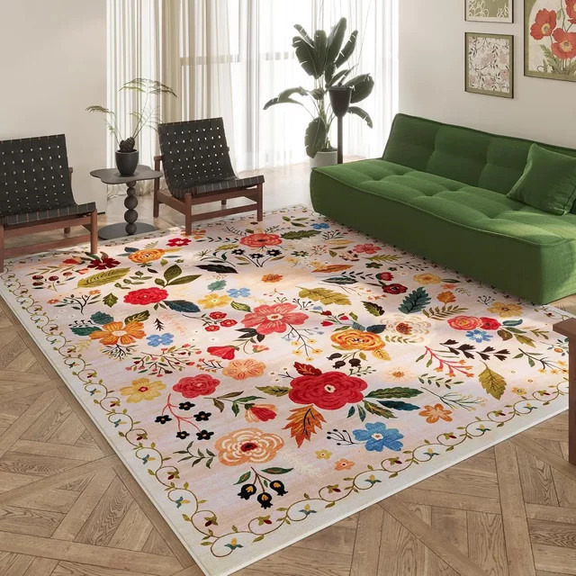 VIKAMA Teppich mit Boho-Blumenmuster, maschinenwaschbar und rutschfest, ideal für Küche oder Eingangsbereich - Bild 1