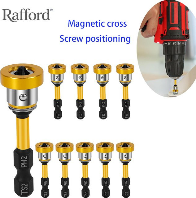 Rafford 10 Stück magnetische Trockenbau-Schraubenfassungen mit 1/4 Zoll Sechskantschaft und 50 mm PH2-Bits zur Positionierung und Installation von Gipskartonschrauben - Bild 1