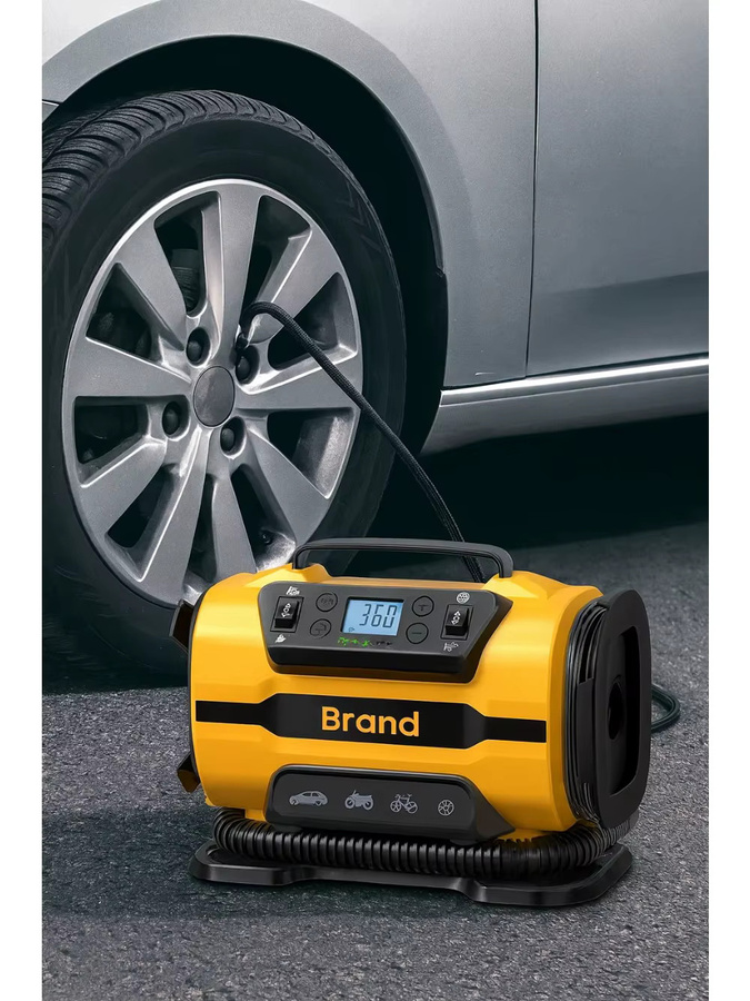 EAFC Tragbarer Luftkompressor Dual Power AC/DC Reifenfüllpumpe mit Digitalanzeige in Gelb, 150 PSI, 35 l/min - Bild 5