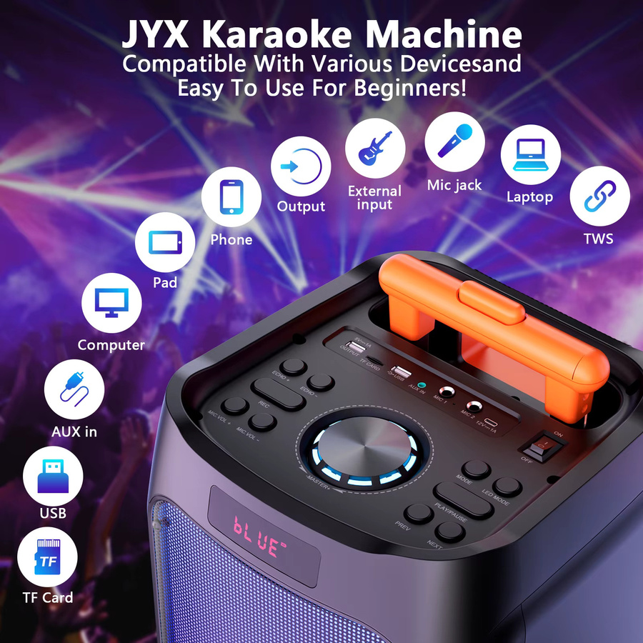 FanFun T8 Karaoke-Maschine mit 2 kabellosen Bluetooth-Mikrofonen, tragbarer Bluetooth-Lautsprecher in Schwarz - Bild 8