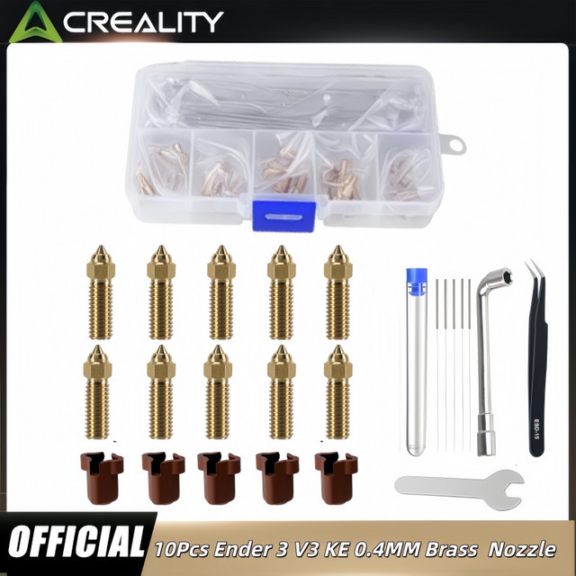 Creality 10-teiliges Messingdüsen-Set für Ender 3 V3 KE, K1, K1 Max und CR-M4 in Gold mit Silikonsocken und Werkzeugen - Bild 1