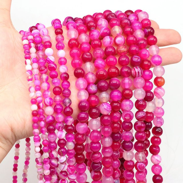 Achat Perle, Rosa Gestreift, Rund, 4/6/8/10mm, Unisex - Bild 1