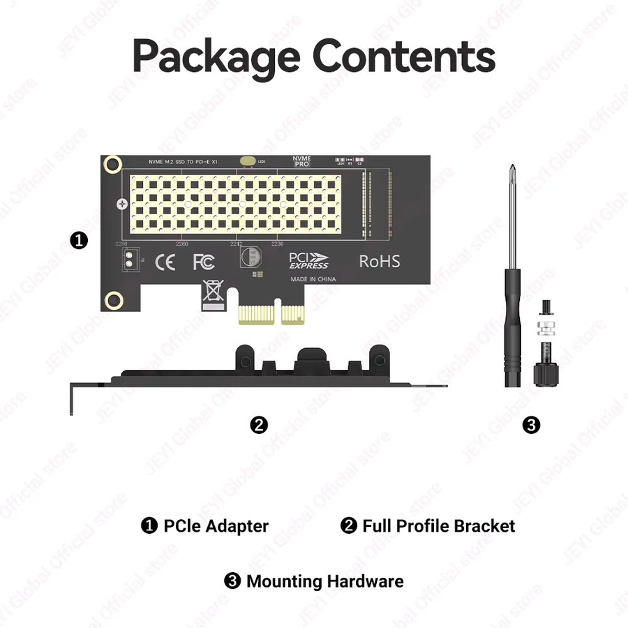 JEYI M.2 NVMe SSD zu PCIe 4.0 Adapterkarte für Desktop-PC, Schwarz, unterstützt 2280 NVMe SSD, kompatibel mit PCIe 3.0/2.0/1.0, X1/X4 Erweiterungskarte - Bild 5