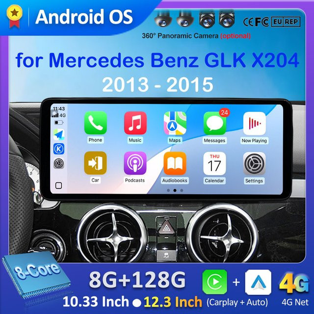 LIARO-NAVI Android 16 Auto-Radio für Mercedes Benz GLK X204 (2013 - 2015) mit QLED Ultra-Dünner Bildschirm, kabellose Verbindung, 4G, GPS-Navigation, Schwarz - Bild 1