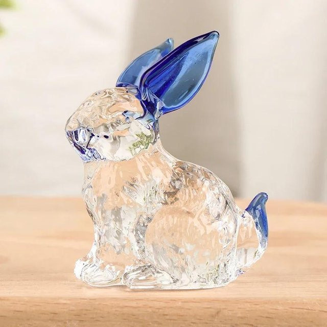 Yiran Furniture Kristallglas Kaninchen Statue in Blau als handgemachtes Deko-Ornament für Garten, Wohnzimmer und Büro - Bild 1