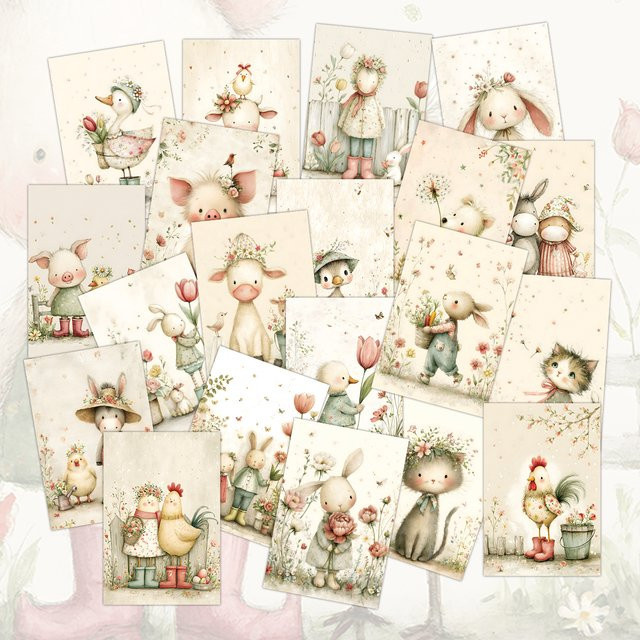 20 Stück Postkarten mit Bauernhoftier-Illustrationen in Mehrfarben für Ostern, Geburtstage und Wanddekoration - Bild 1