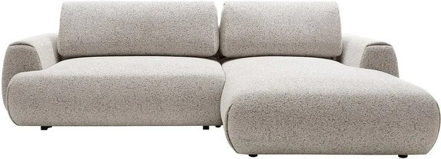 Vente-unique Schlafsofa Monelia in Lichtgrau mit L-Form und meliertem Stoff - Bild 1