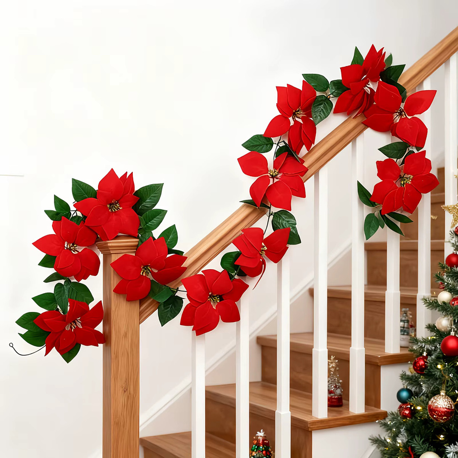 DUTRIEUX Künstliche rote Weihnachtsstern-Rebe als florale Girlande für Dekorationen im Innen- und Außenbereich - Bild 5