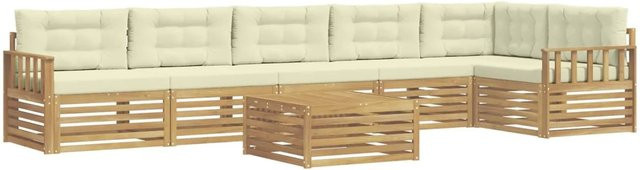 vidaXL Outdoor-Sofagarnitur aus Akazienholz mit Kissen, 7-teilig, Weiß und Beige - Bild 1