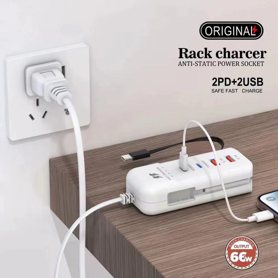 66W 4-Port PD USB-C Schnellladegerät USB-Hub-Adapter in Weiß mit EU US UK Stecker - Bild 6