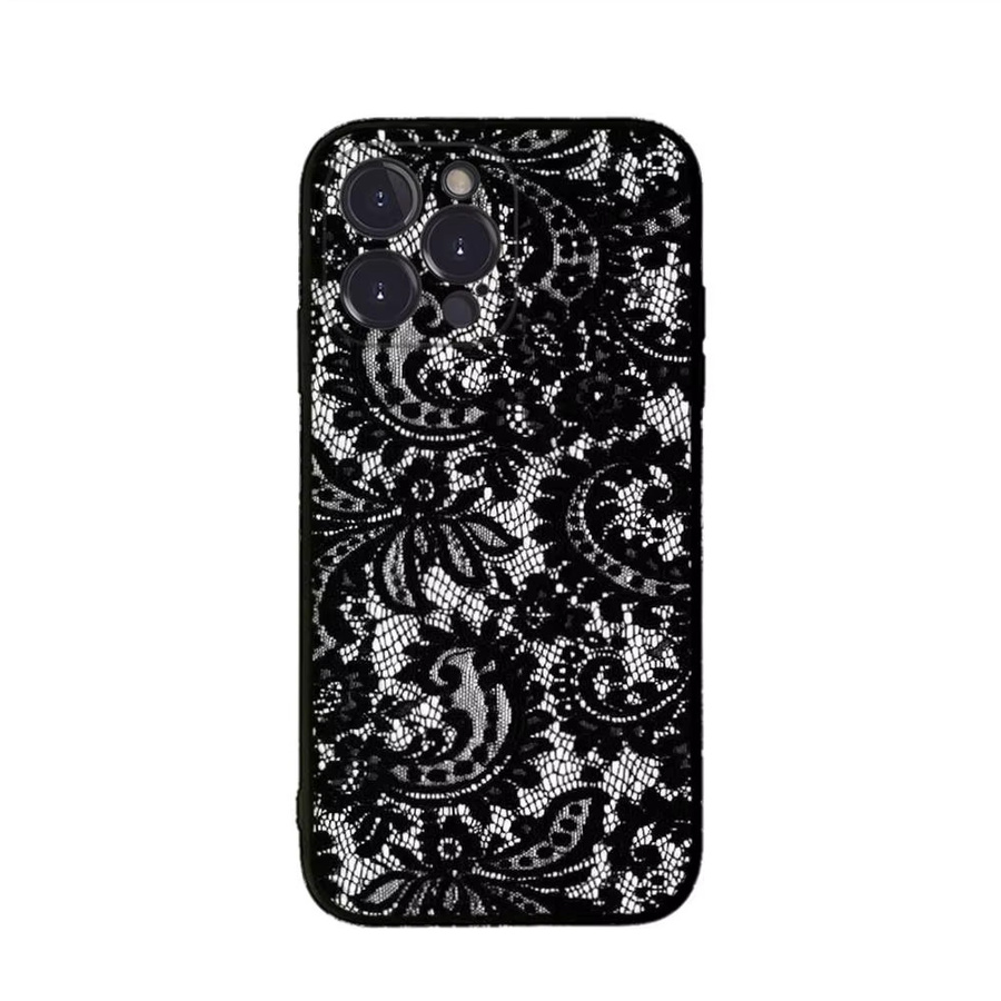 Schwarze Handyhülle mit Spitzenmuster von Potdemiel für iPhone 17 16 15 16e 14 13 12 11 Pro Max Plus - Bild 4
