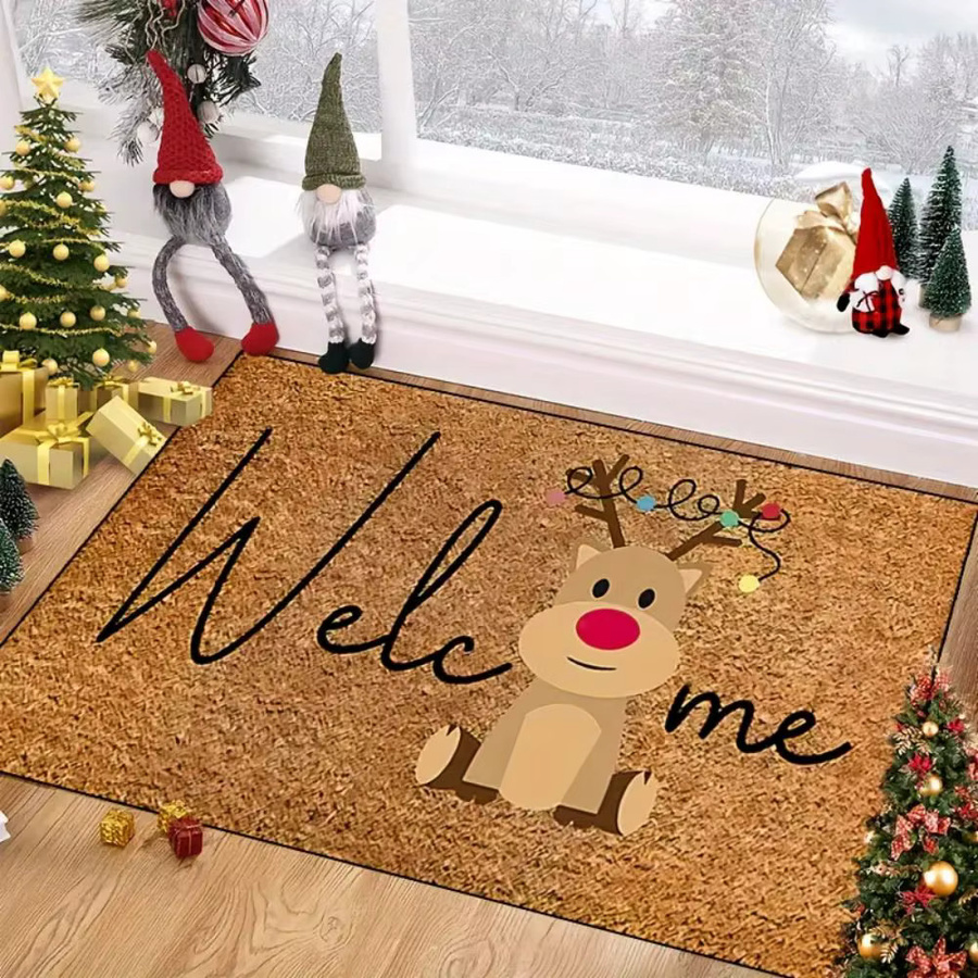 VIKAMA Weihnachts-Rentier Fußmatte aus Kokos, schmutzabweisend und rutschfest, braun, B: 80 cm, T: 50 cm - Bild 2