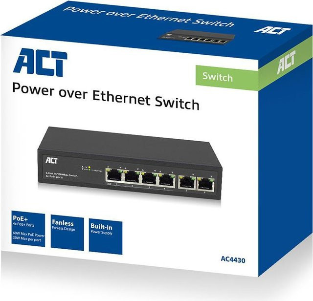 ACT AC4430 Managed Fast Ethernet Netzwerk-Switch mit PoE in Schwarz - Bild 1