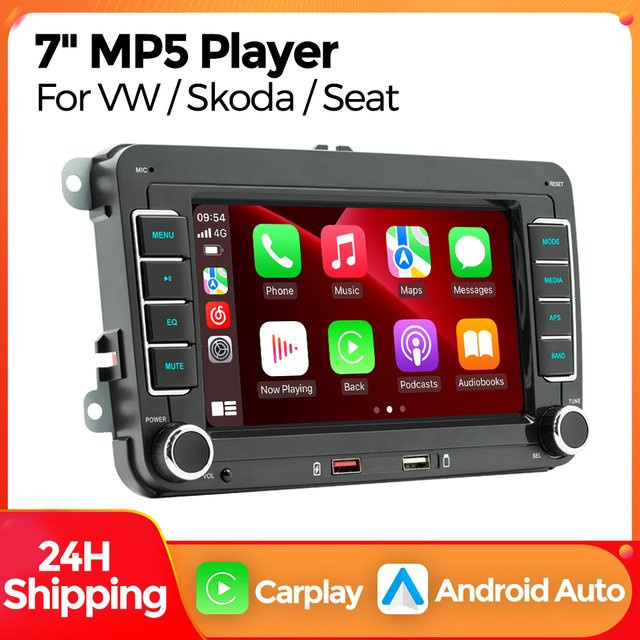 MEKEDE 7 Zoll 2 Din Autoradio mit CarPlay und Android Auto, Bluetooth und Video für Volkswagen, Seat, Skoda, Passat, Golf und Polo in Schwarz - Bild 1