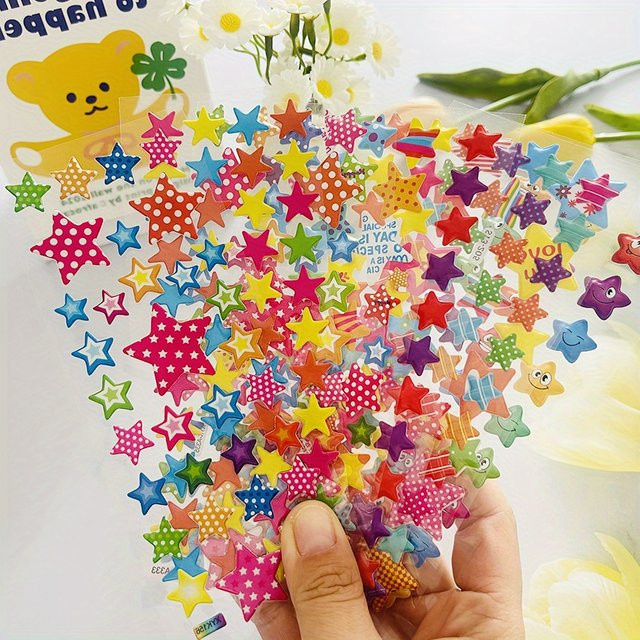 10 Stück ZSY 3D-Stern-Blasenaufkleber in Multicolour für Scrapbooking, Schule und Büro - Bild 1