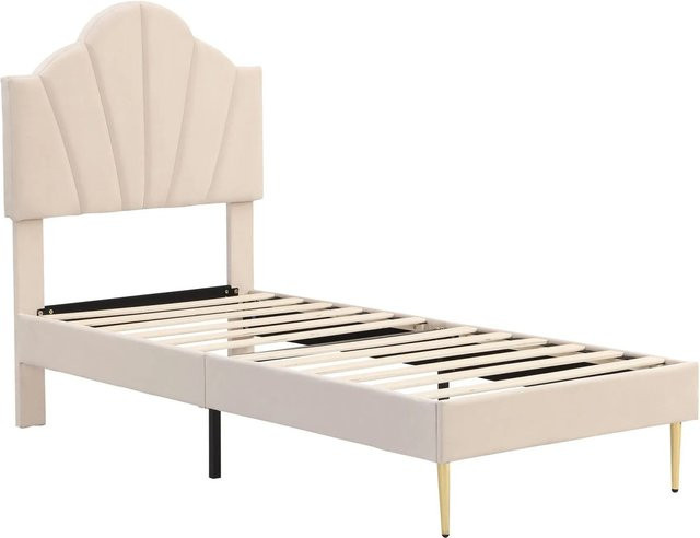 okwish Polsterbett für Kinderzimmer in Beige mit höhenverstellbarem Kopfteil, B/T/H: 90 x 200 x 105 cm - Bild 1