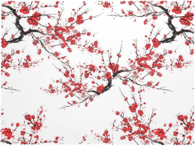 Waschbare Kirschblüten-Tischdecke von JMG Household Supplies im japanischen Stil mit floralem Tuschemalerei-Design in Rosa, Rot, Schwarz und Weiß, B: 140 cm, L: 220 cm - Bild 1