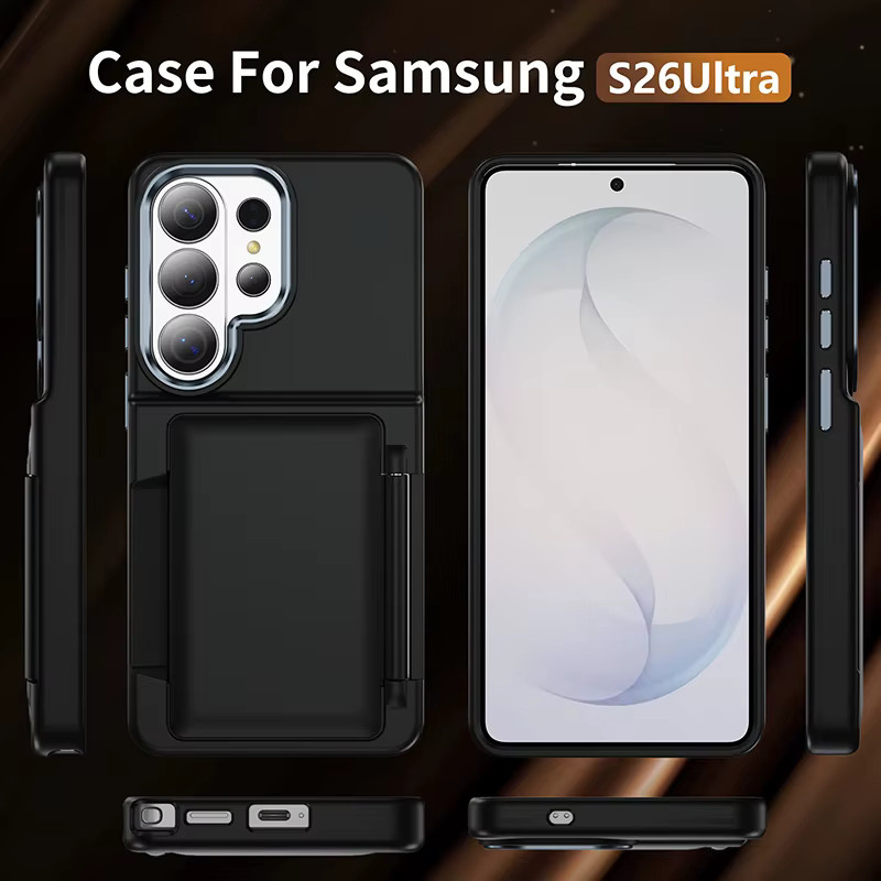 Stoßdämpfende Handyhülle mit faltbarer Klapphalterung für Samsung Galaxy S26 S25 S24 S23 Ultra in Schwarz - Bild 3