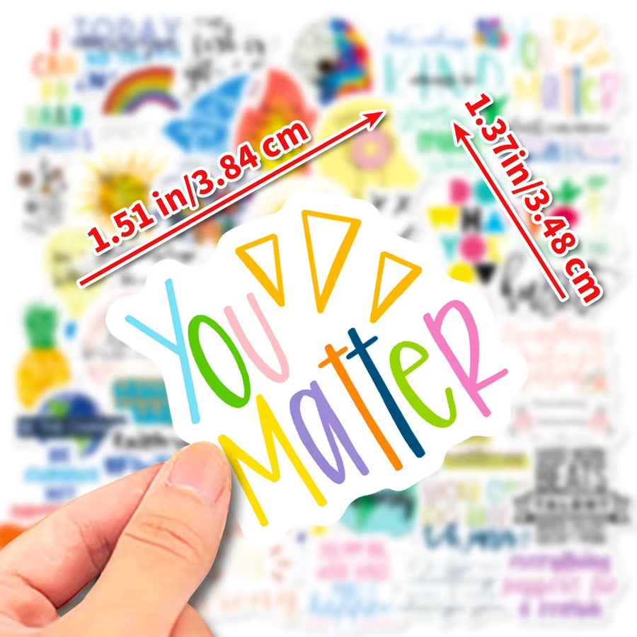 50 Stück wasserdichte Gepäckaufkleber mit englischen Slogans von YourLife Store, Durchmesser: 4 cm, Mehrfarbig - Bild 2