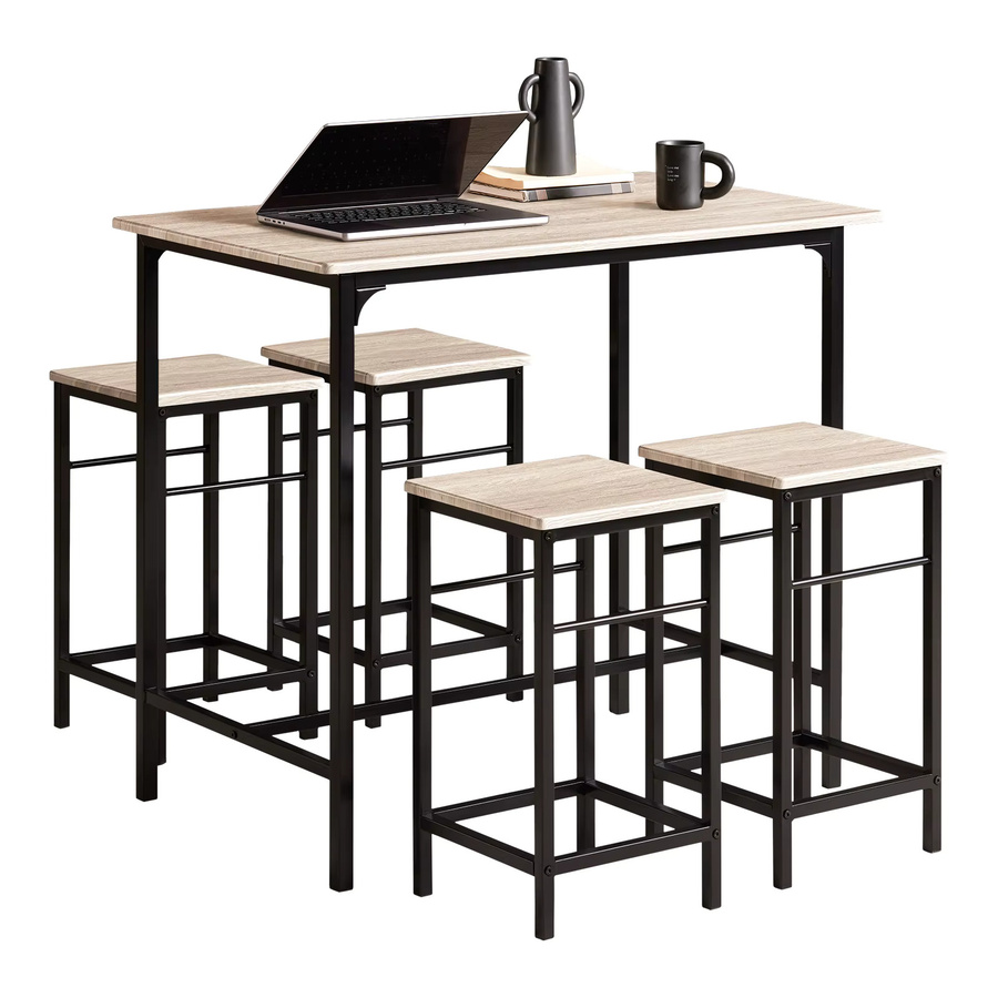 SoBuy Essgruppe OGT11 Bartisch Set 5-teilig in Grau-Schwarz mit 4 Hockern - Bild 5