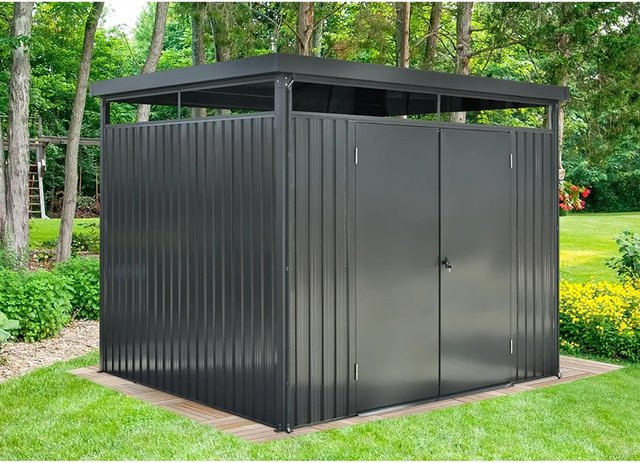 Floraworld Metall-Gerätehaus mit Flachdach in Anthrazit, 6,43 m² - Bild 1