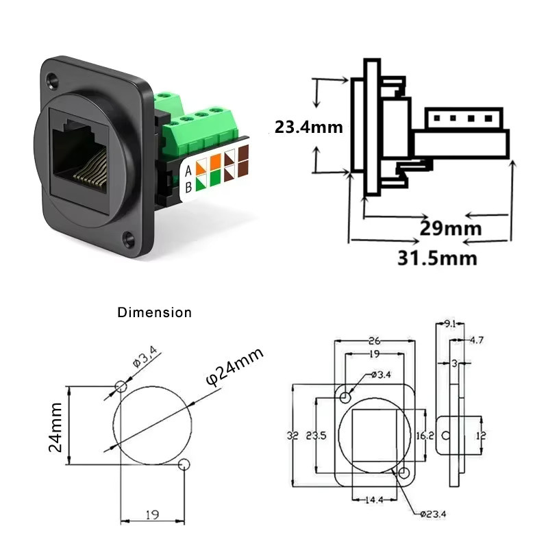 TLXT CAT5E RJ45 Netzwerktop-Buchse in Schwarz, metallgeschirmter Ethernet LAN Modul-Anschluss für lötfreie Netzwerkkabel-Verbindung - Bild 3
