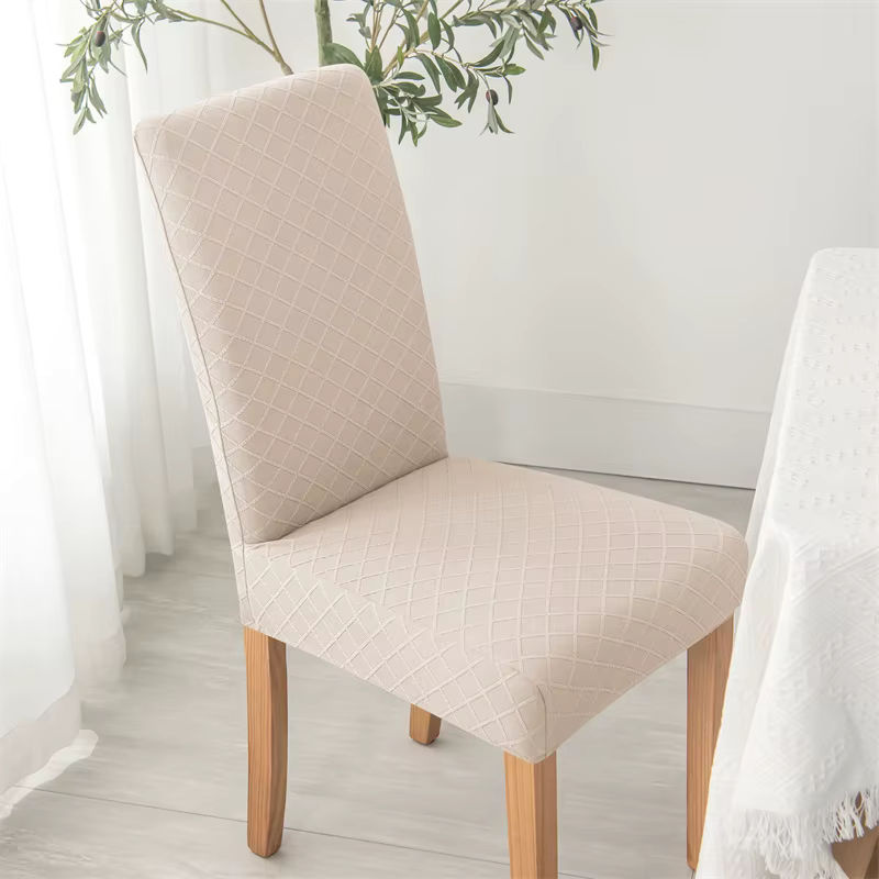 Yupartex Jacquard Esszimmer Stuhl Abdeckung in Beige, elastischer Universal Schonbezug für Stühle - Bild 4
