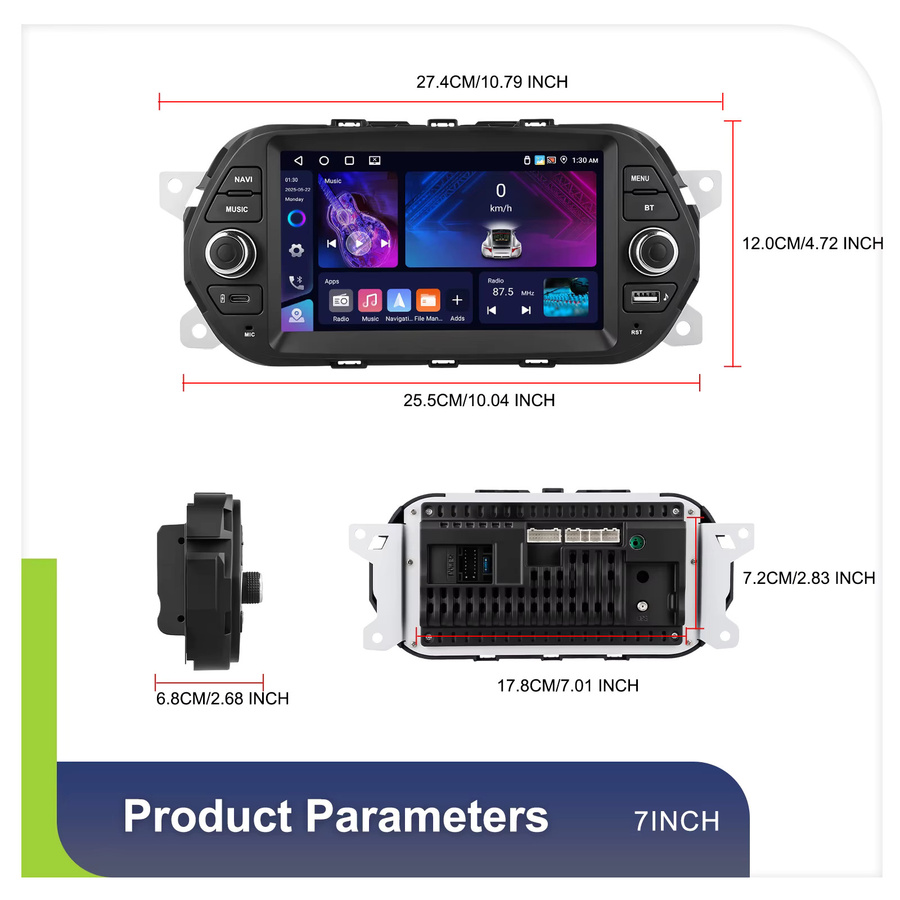Podofo Android Autoradio mit GPS Navigation, Wireless CarPlay und 4G WIFI für FIAT TIPO EGEA 2015-2017, Schwarz - Bild 4
