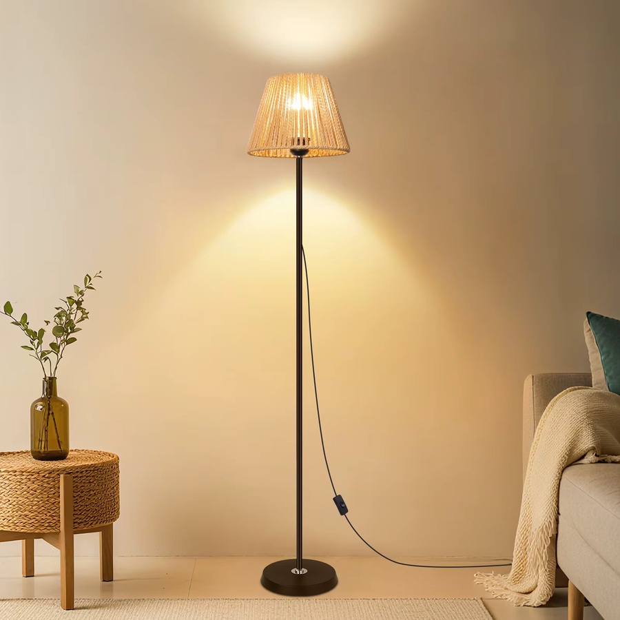 Oraymin Boho Rattan Stehlampe in Beige mit handgewebtem Lampenschirm, Höhe: 140 cm, E27 Fassung - Bild 2
