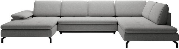 Vente-unique Schlafsofa Archibald in Grau mit L-Form und Strukturstoff