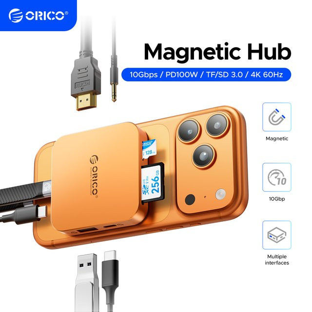 ORICO Magnetisches M.2 2230 NVMe SSD-Gehäuse mit USB-C-Dockingstation, 10 Gbit/s, HDMI 4K60 Hz, SD/TF-Slot und PD 100 W Ladegerät, Blau - Bild 1